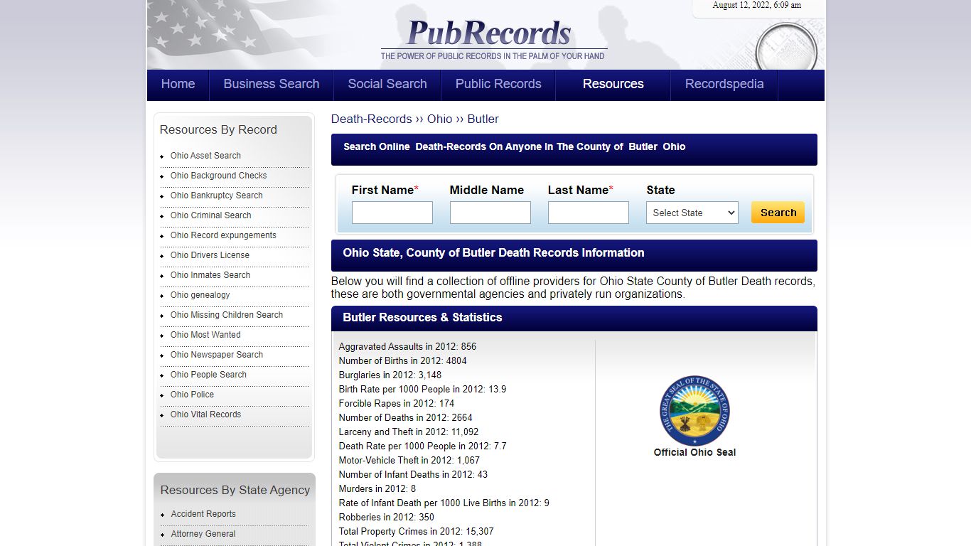 Butler County, Ohio Death Records