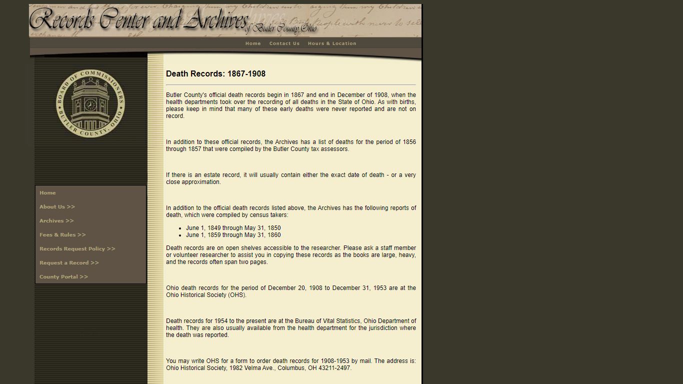 Death Records: 1867-1908 - Butler County, Ohio